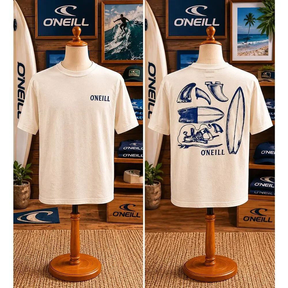 O’Neill Surfboard Graphic Tee Large Cream Beach Surf Skate Shirt